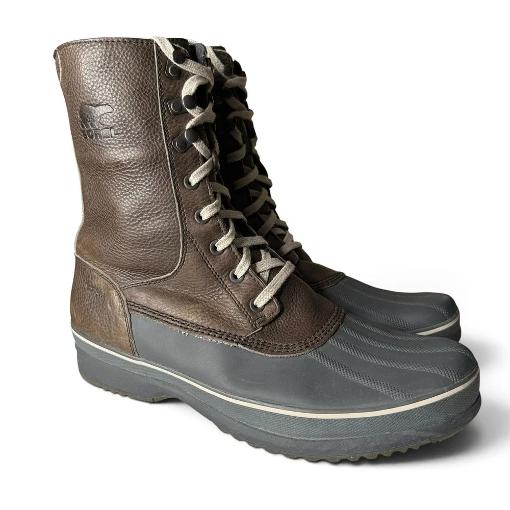 Sorel Boots Mens Size 15 Brown Leather Winter Waterproof Lined Tall Duck Shoes